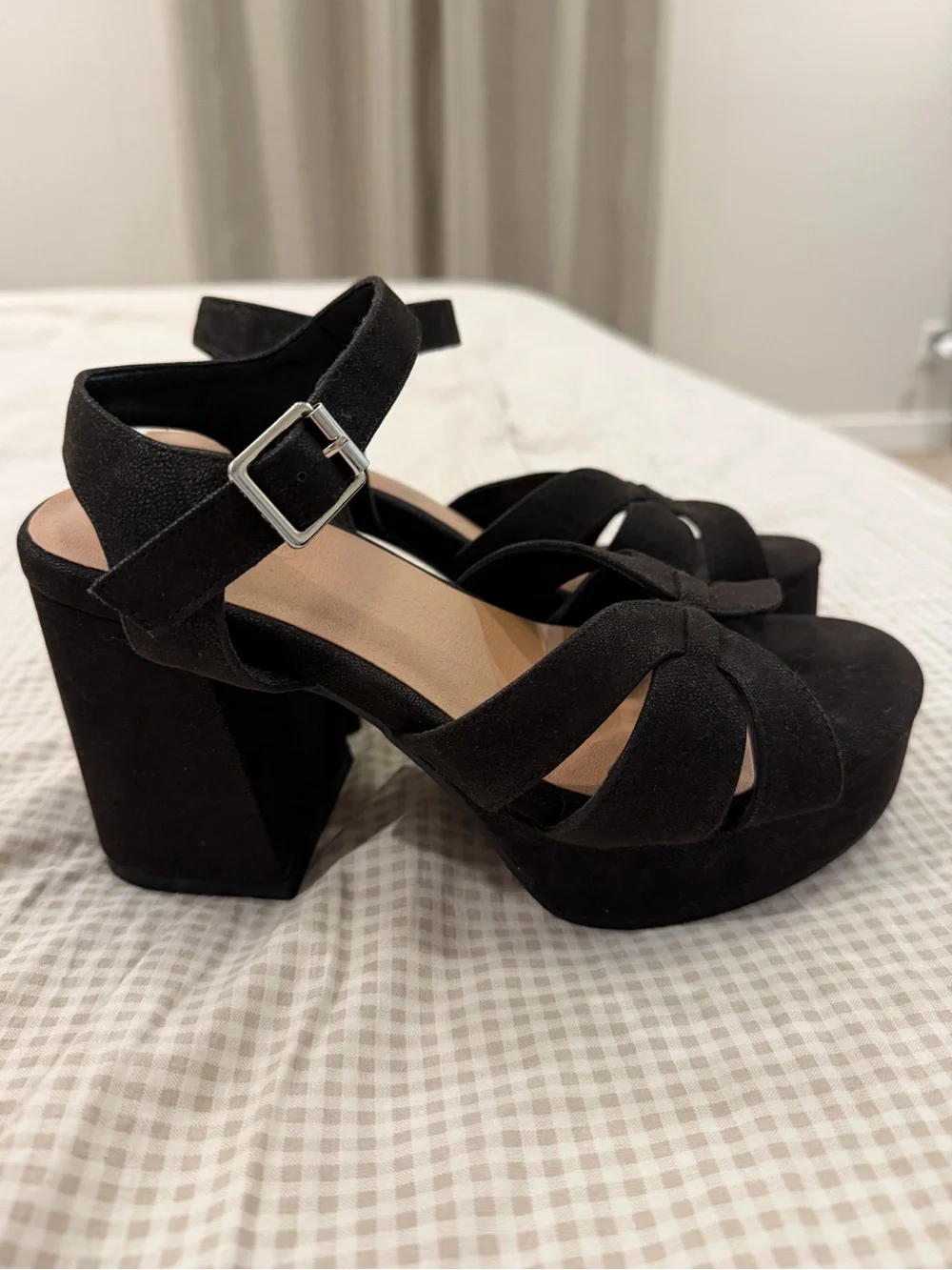 torrid Black Suede Platform Block Heel Sandals